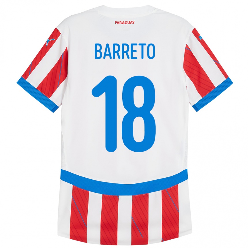 Niño Fútbol Camiseta Paraguay Liz Barreto #18 Blanco Rojo 1ª Equipación 24-26 México