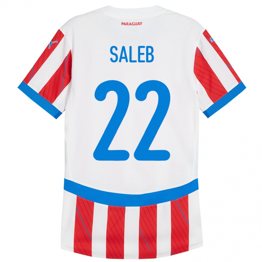 Niño Fútbol Camiseta Paraguay Gloria Saleb #22 Blanco Rojo 1ª Equipación 24-26 México