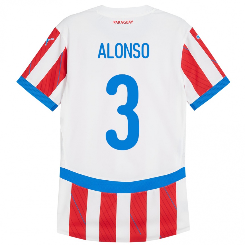 Niño Fútbol Camiseta Paraguay Lorena Alonso #3 Blanco Rojo 1ª Equipación 24-26 México