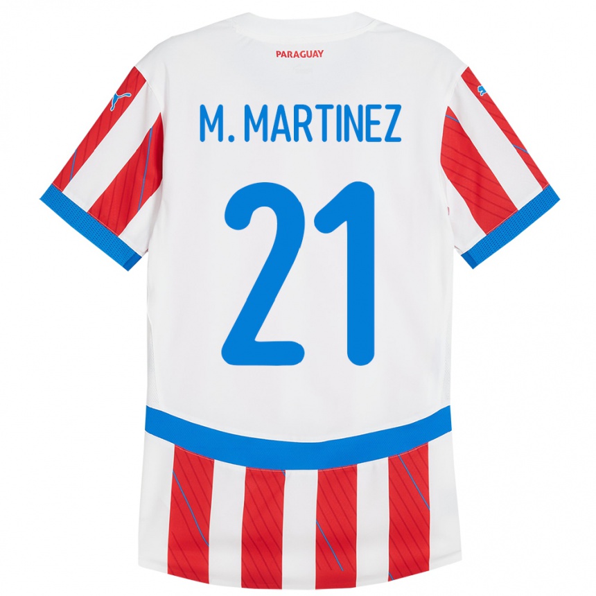 Niño Fútbol Camiseta Paraguay María Martínez #21 Blanco Rojo 1ª Equipación 24-26 México