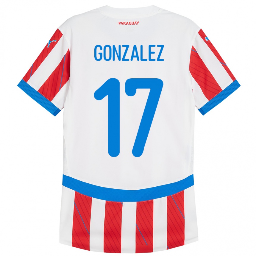 Niño Fútbol Camiseta Paraguay Lourdes González #17 Blanco Rojo 1ª Equipación 24-26 México