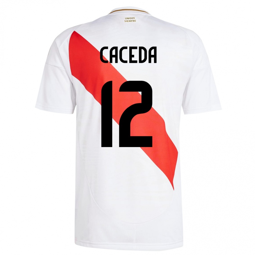 Niño Fútbol Camiseta Perú Carlos Cáceda #12 Blanco 1ª Equipación 24-26 México