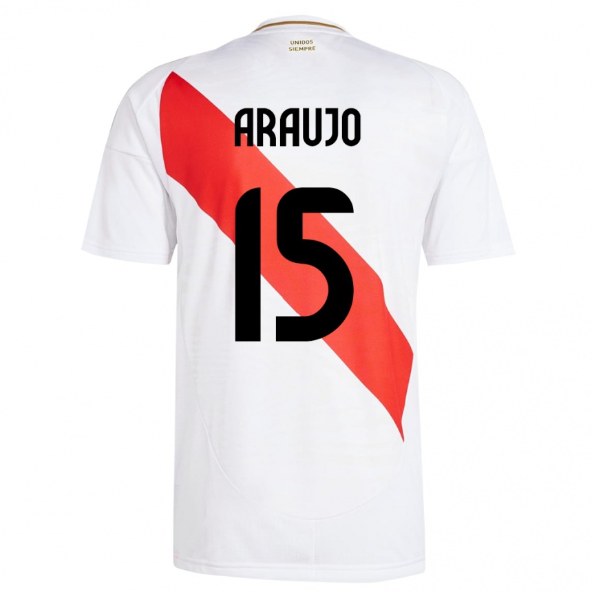 Niño Fútbol Camiseta Perú Miguel Araujo #15 Blanco 1ª Equipación 24-26 México