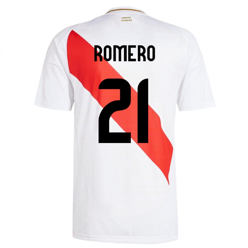 Niño Fútbol Camiseta Perú Diego Romero #21 Blanco 1ª Equipación 24-26 México