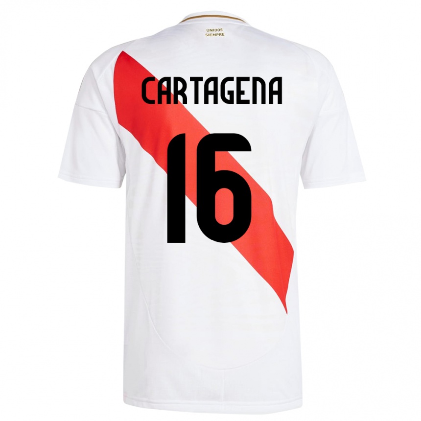 Niño Fútbol Camiseta Perú Wilder Cartagena #16 Blanco 1ª Equipación 24-26 México