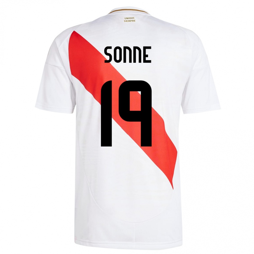 Niño Fútbol Camiseta Perú Oliver Sonne #19 Blanco 1ª Equipación 24-26 México