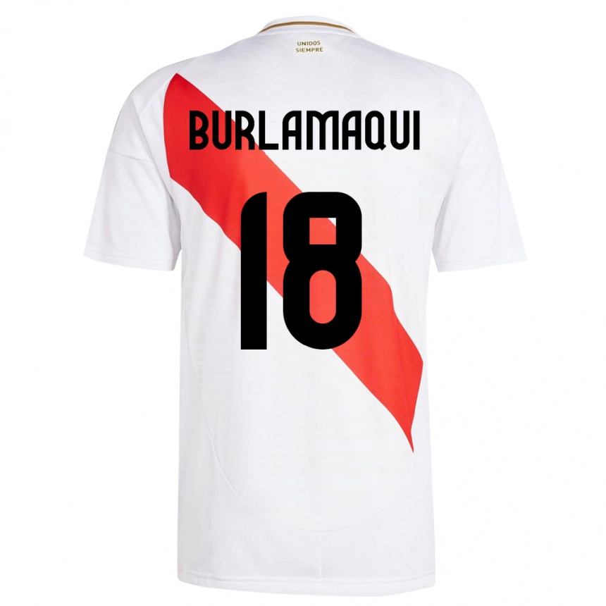 Niño Fútbol Camiseta Perú Alessandro Burlamaqui #18 Blanco 1ª Equipación 24-26 México