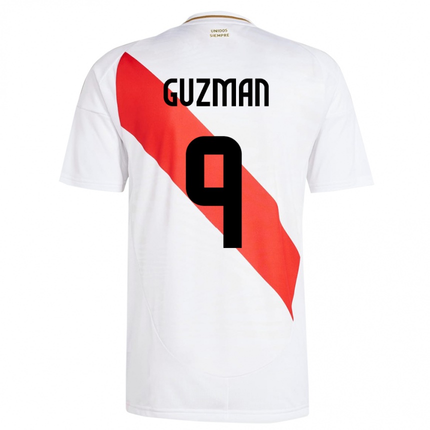 Niño Fútbol Camiseta Perú Víctor Guzmán #9 Blanco 1ª Equipación 24-26 México