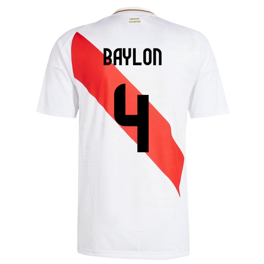 Niño Fútbol Camiseta Perú Luis Baylón #4 Blanco 1ª Equipación 24-26 México