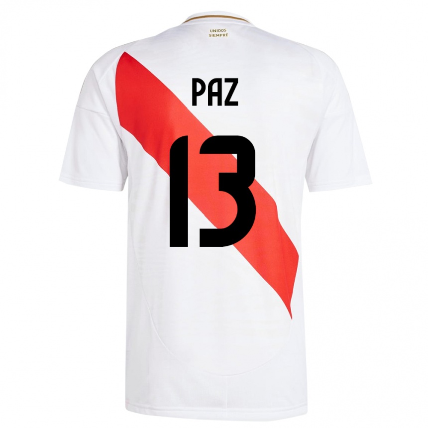 Niño Fútbol Camiseta Perú Braidy Paz #13 Blanco 1ª Equipación 24-26 México