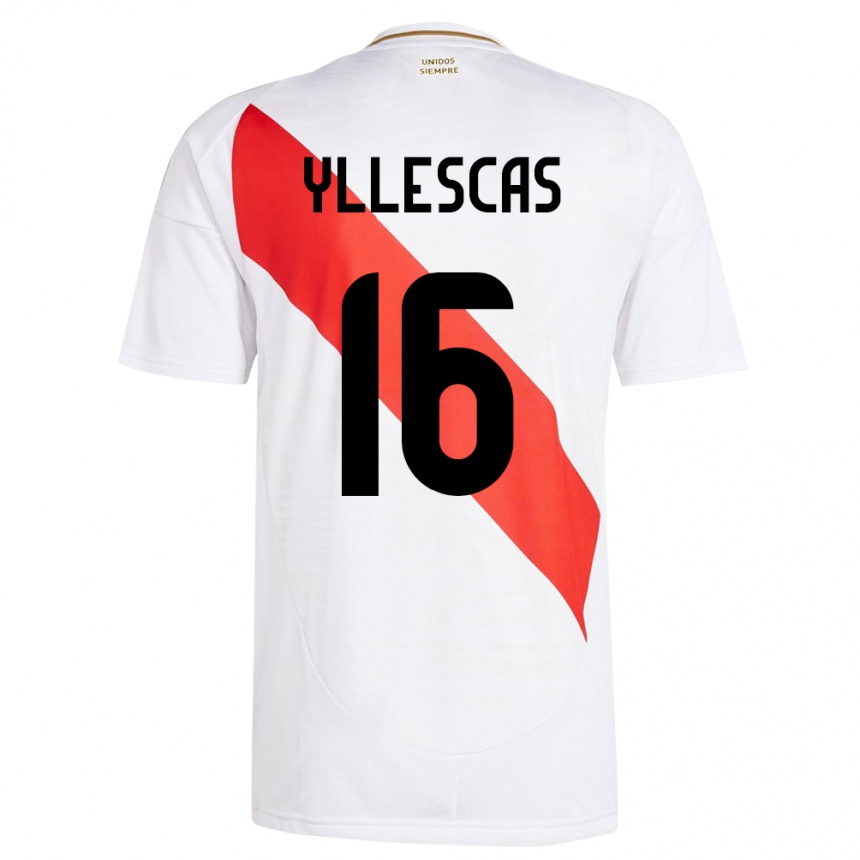 Niño Fútbol Camiseta Perú Jhosenffer Yllescas #16 Blanco 1ª Equipación 24-26 México