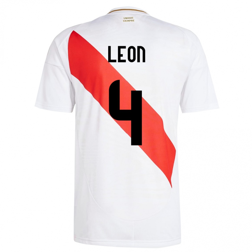 Niño Fútbol Camiseta Perú Mía León #4 Blanco 1ª Equipación 24-26 México