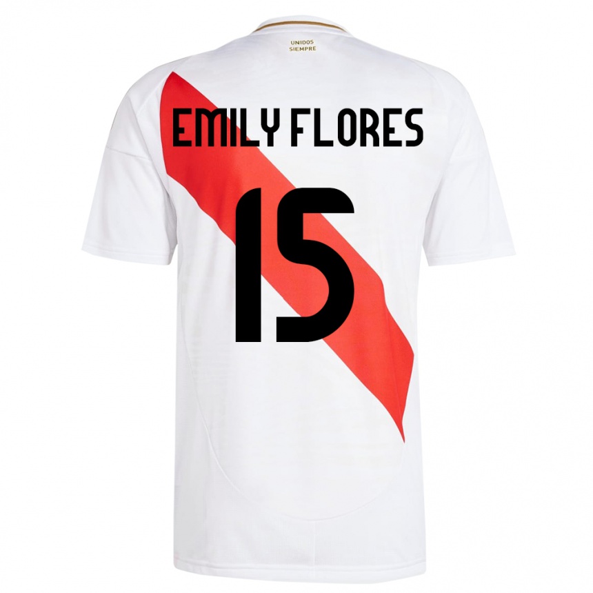 Niño Fútbol Camiseta Perú Emily Flores #15 Blanco 1ª Equipación 24-26 México