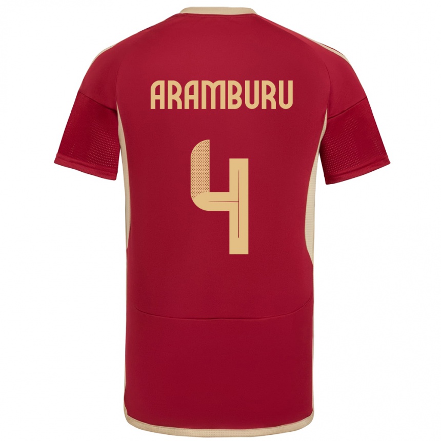 Niño Fútbol Camiseta Venezuela Jon Aramburu #4 Borgoña 1ª Equipación 24-26 México