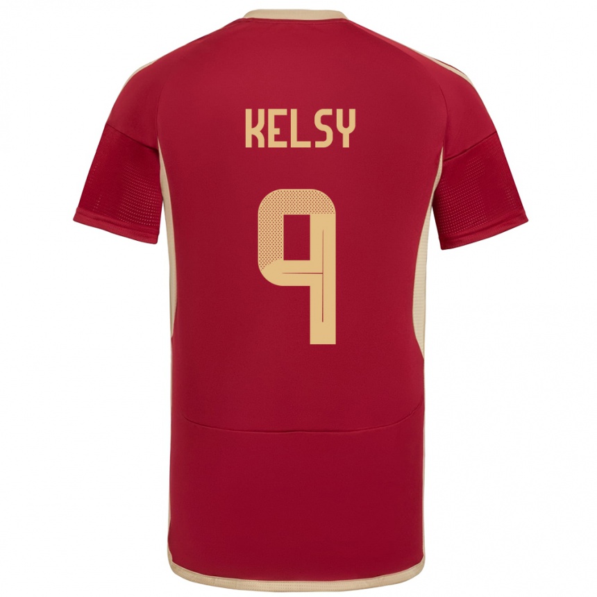 Niño Fútbol Camiseta Venezuela Kevin Kelsy #9 Borgoña 1ª Equipación 24-26 México