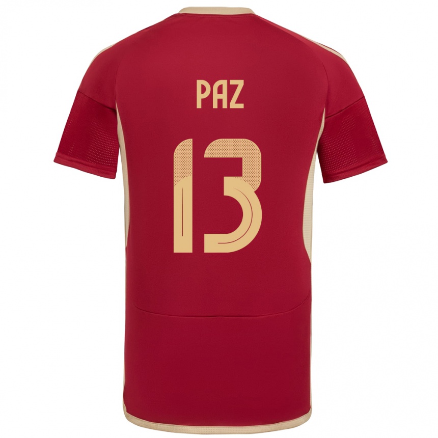 Niño Fútbol Camiseta Venezuela Jesús Paz #13 Borgoña 1ª Equipación 24-26 México