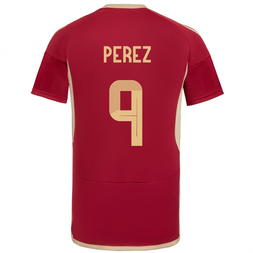 Niño Fútbol Camiseta Venezuela Daniel Pérez #9 Borgoña 1ª Equipación 24-26 México
