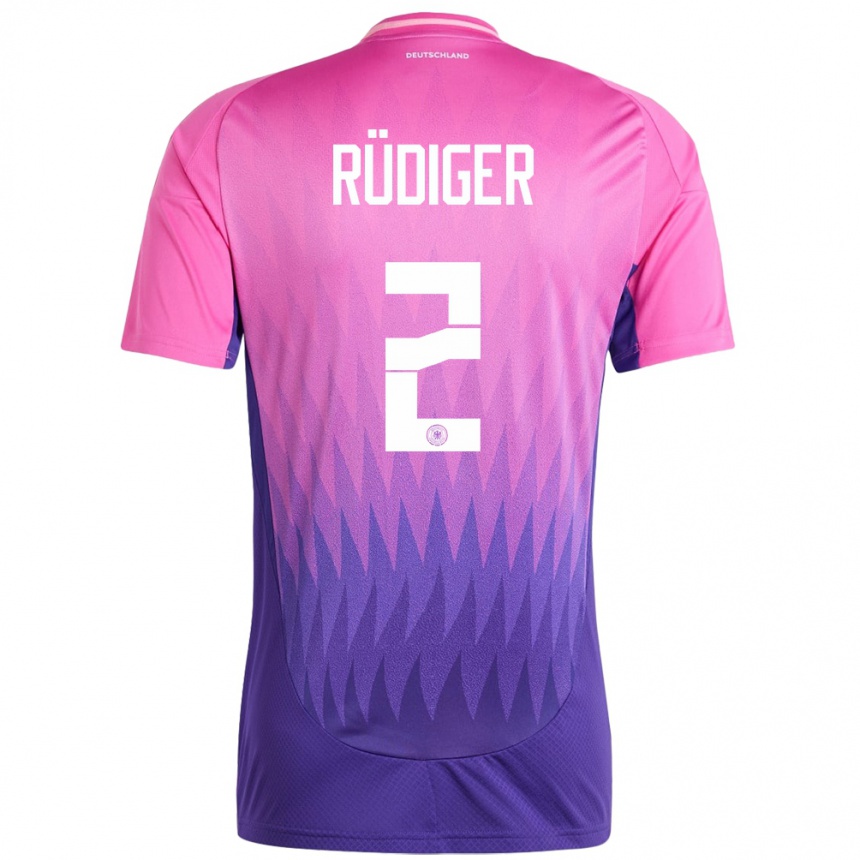 Niño Fútbol Camiseta Alemania Antonio Rudiger #2 Rosado Morado 2ª Equipación 24-26 México