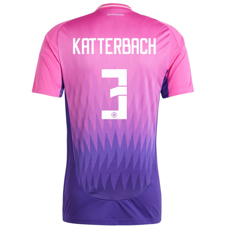 Niño Fútbol Camiseta Alemania Noah Katterbach #3 Rosado Morado 2ª Equipación 24-26 México