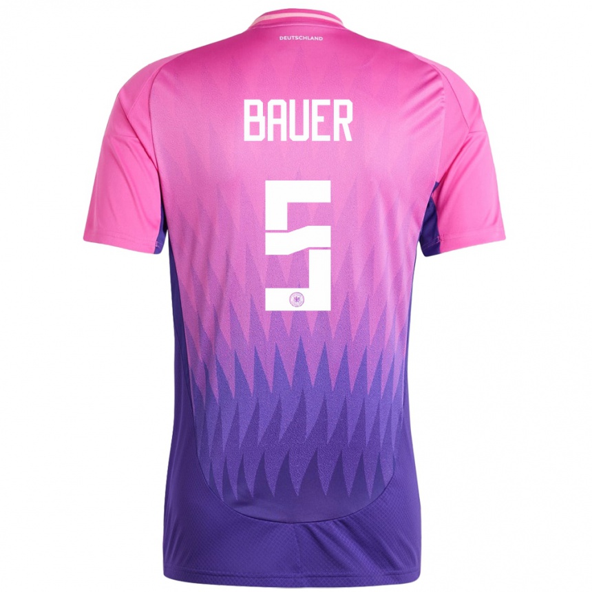 Niño Fútbol Camiseta Alemania Maximilian Bauer #5 Rosado Morado 2ª Equipación 24-26 México