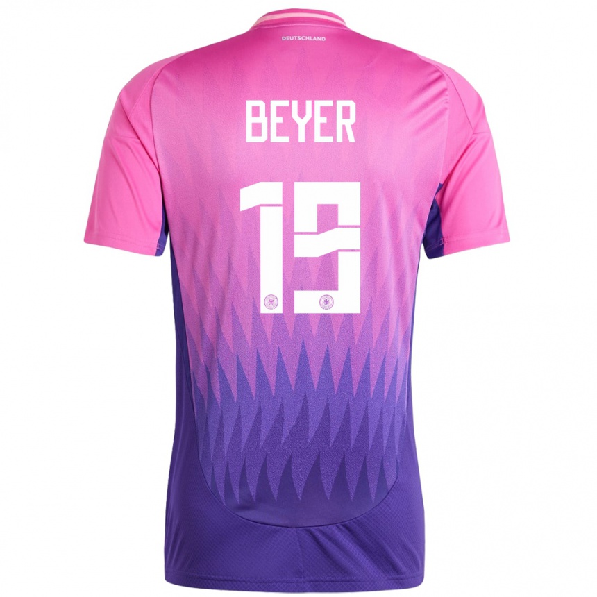 Niño Fútbol Camiseta Alemania Jordan Beyer #19 Rosado Morado 2ª Equipación 24-26 México