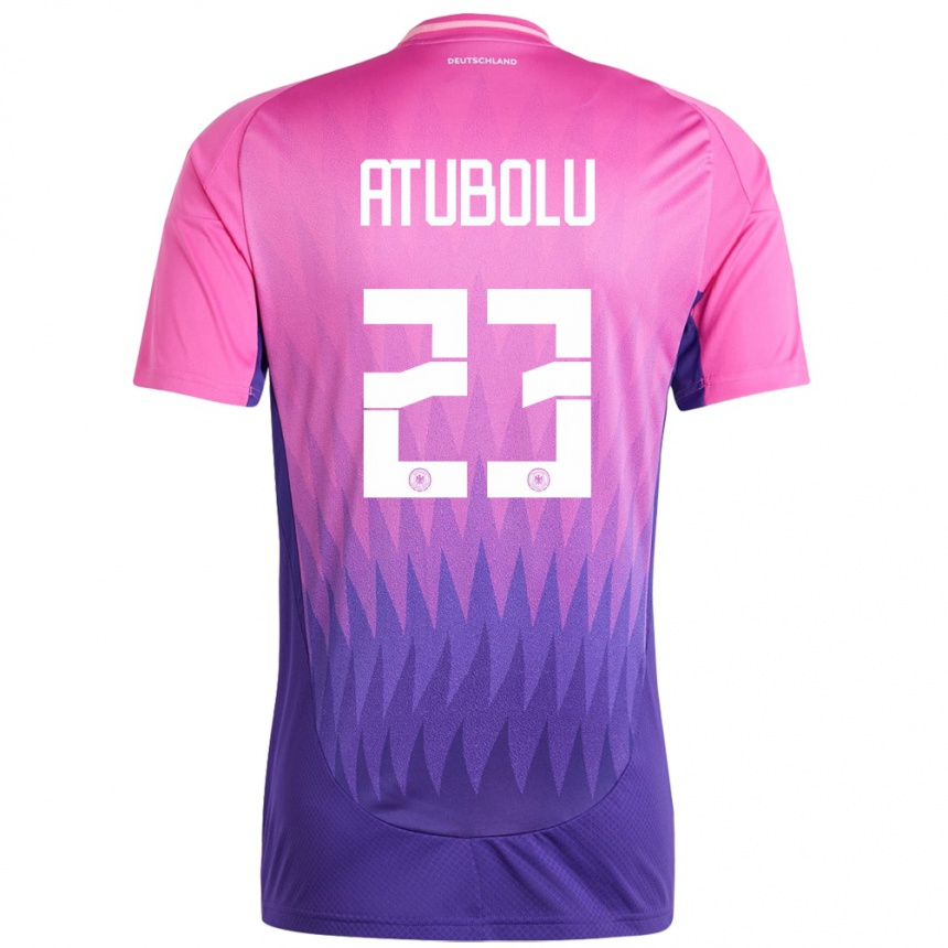 Niño Fútbol Camiseta Alemania Noah Atubolu #23 Rosado Morado 2ª Equipación 24-26 México