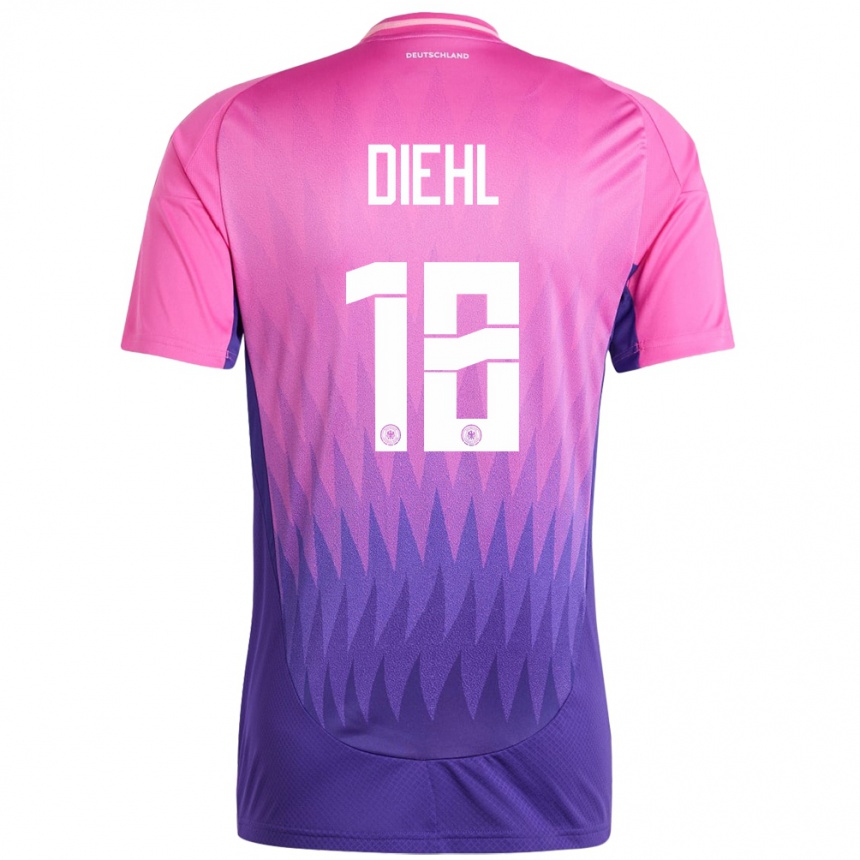 Niño Fútbol Camiseta Alemania Justin Diehl #18 Rosado Morado 2ª Equipación 24-26 México