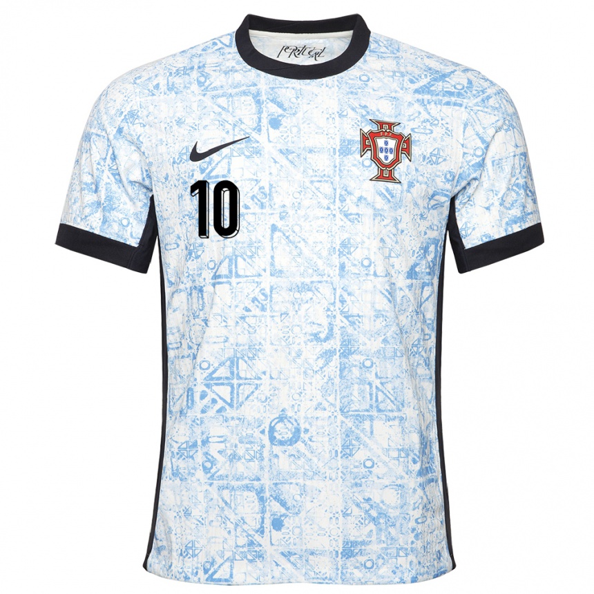 Niño Fútbol Camiseta Portugal Bernardo Silva #10 Crema Azul 2ª Equipación 24-26 México