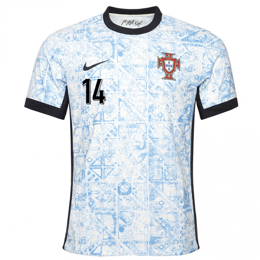 Niño Fútbol Camiseta Portugal Hugo Oliveira #14 Crema Azul 2ª Equipación 24-26 México