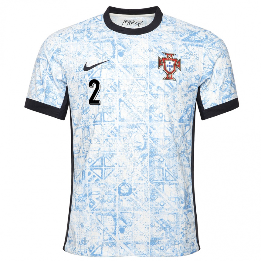 Niño Fútbol Camiseta Portugal Tiago Djalo #2 Crema Azul 2ª Equipación 24-26 México