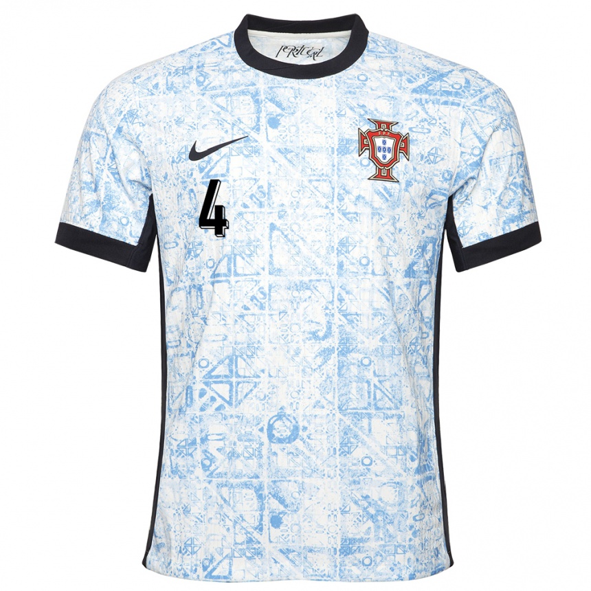 Niño Fútbol Camiseta Portugal Gabi Bras #4 Crema Azul 2ª Equipación 24-26 México