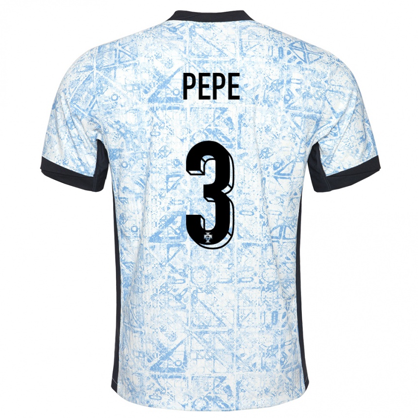 Niño Fútbol Camiseta Portugal Pepe #3 Crema Azul 2ª Equipación 24-26 México