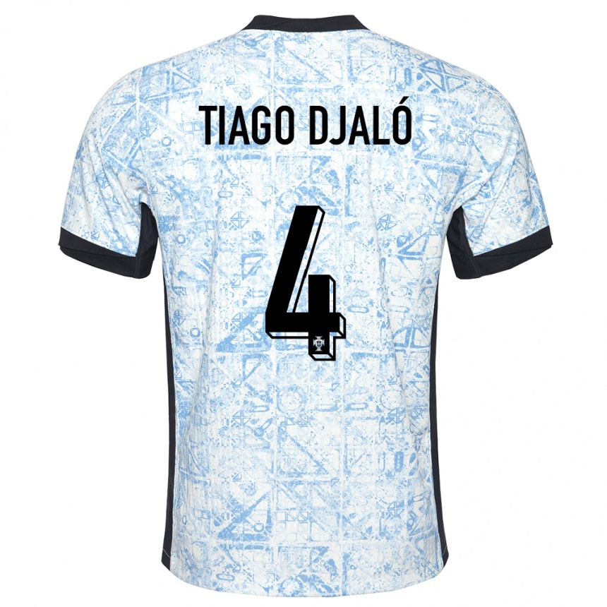 Niño Fútbol Camiseta Portugal Tiago Djalo #4 Crema Azul 2ª Equipación 24-26 México