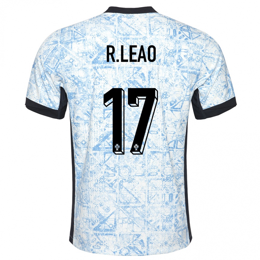 Niño Fútbol Camiseta Portugal Rafael Leao #17 Crema Azul 2ª Equipación 24-26 México