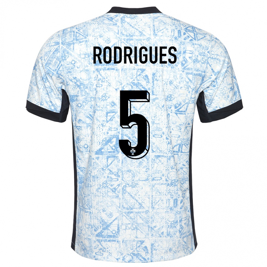 Niño Fútbol Camiseta Portugal Rafael Rodrigues #5 Crema Azul 2ª Equipación 24-26 México