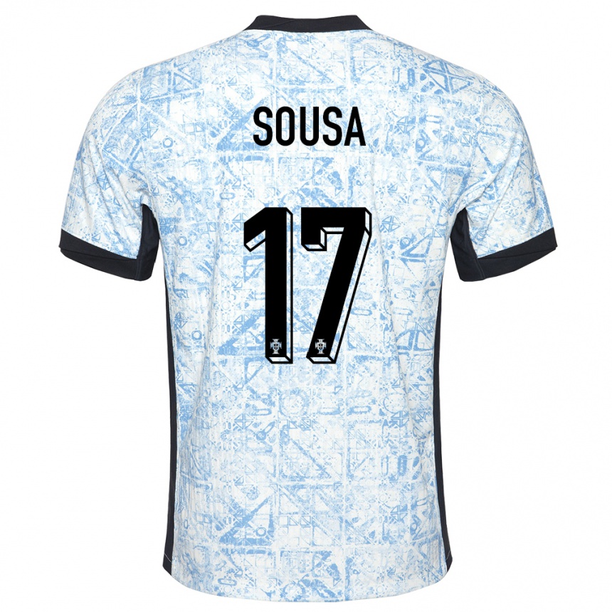 Niño Fútbol Camiseta Portugal Vasco Sousa #17 Crema Azul 2ª Equipación 24-26 México