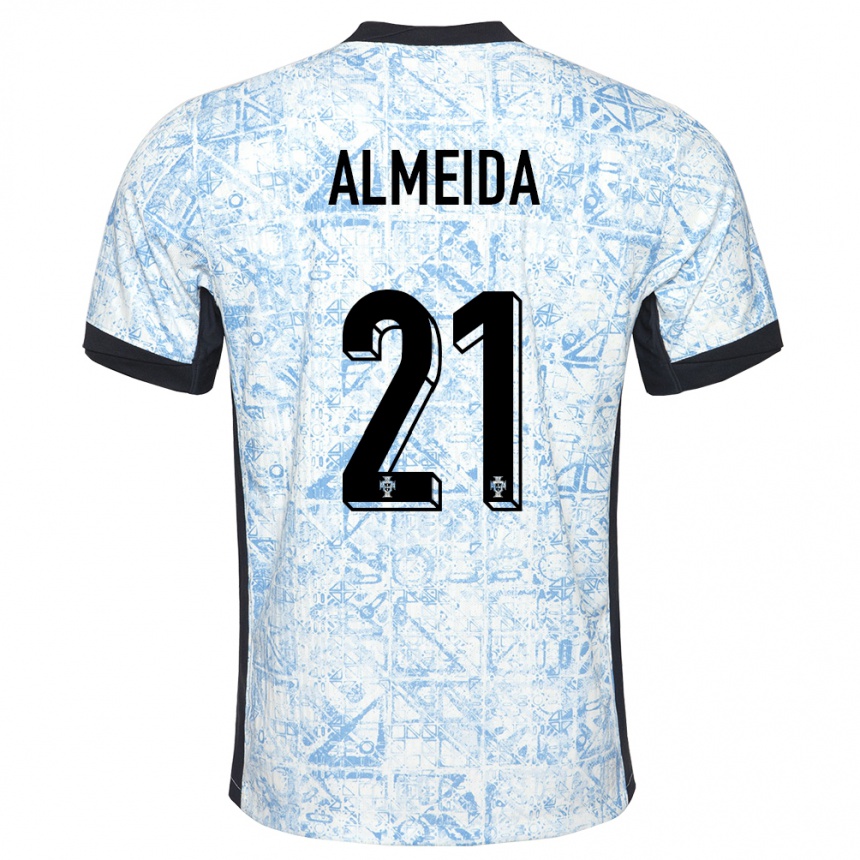 Niño Fútbol Camiseta Portugal Andre Almeida #21 Crema Azul 2ª Equipación 24-26 México