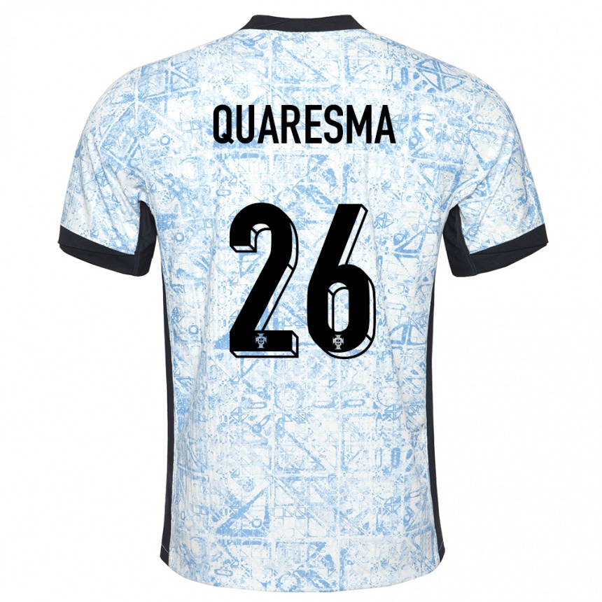 Niño Fútbol Camiseta Portugal Eduardo Quaresma #26 Crema Azul 2ª Equipación 24-26 México