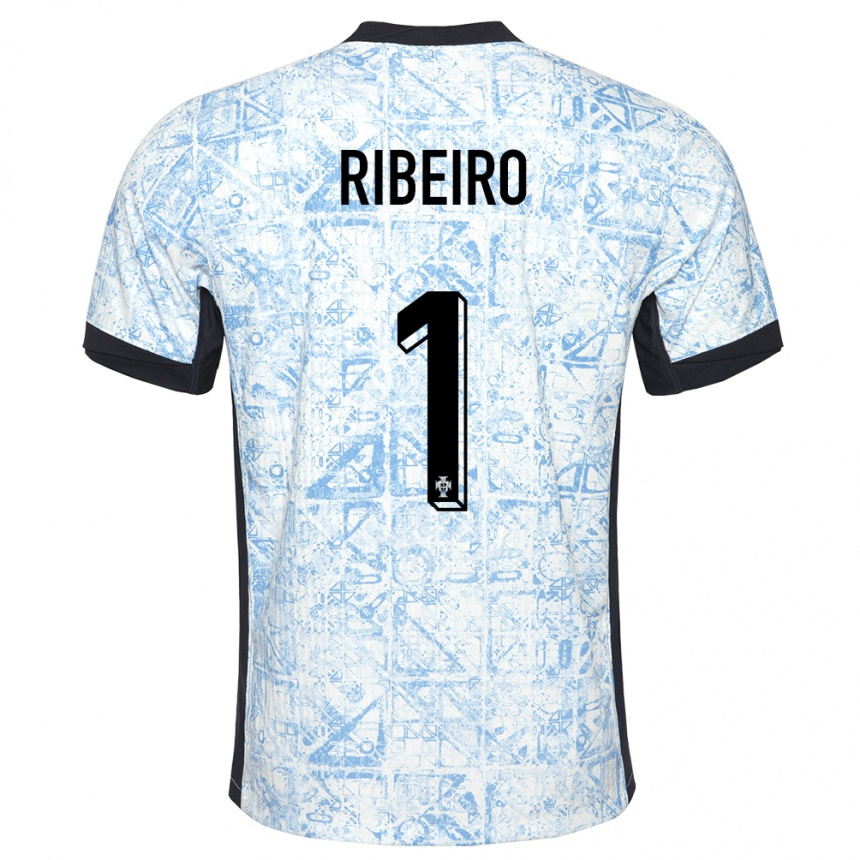 Niño Fútbol Camiseta Portugal Goncalo Ribeiro #1 Crema Azul 2ª Equipación 24-26 México