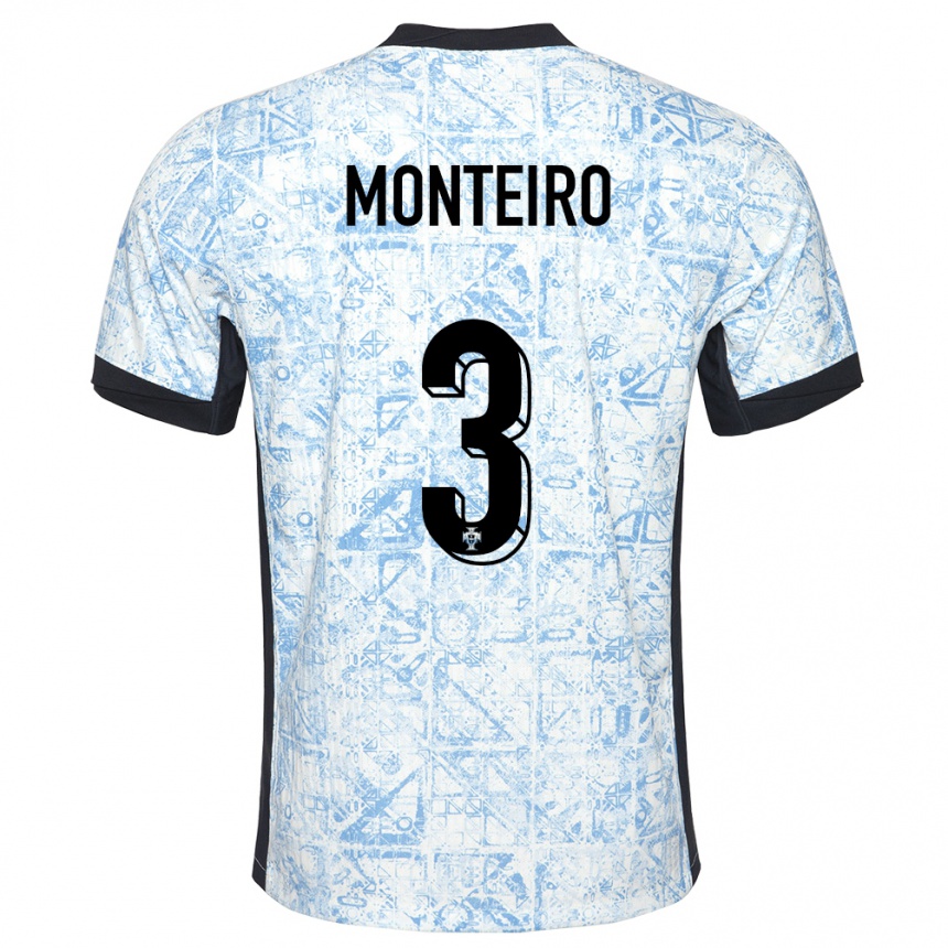 Niño Fútbol Camiseta Portugal Diogo Monteiro #3 Crema Azul 2ª Equipación 24-26 México