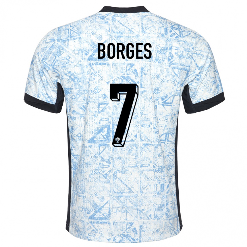 Niño Fútbol Camiseta Portugal Carlos Borges #7 Crema Azul 2ª Equipación 24-26 México