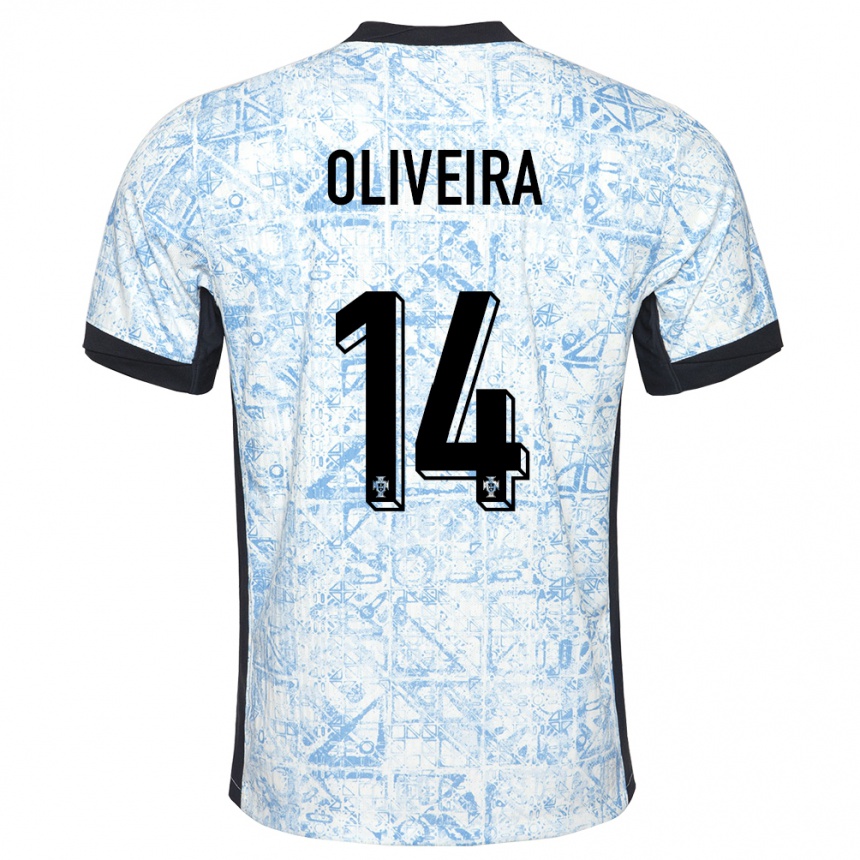 Niño Fútbol Camiseta Portugal Hugo Oliveira #14 Crema Azul 2ª Equipación 24-26 México