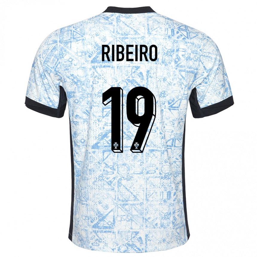 Niño Fútbol Camiseta Portugal Rodrigo Ribeiro #19 Crema Azul 2ª Equipación 24-26 México