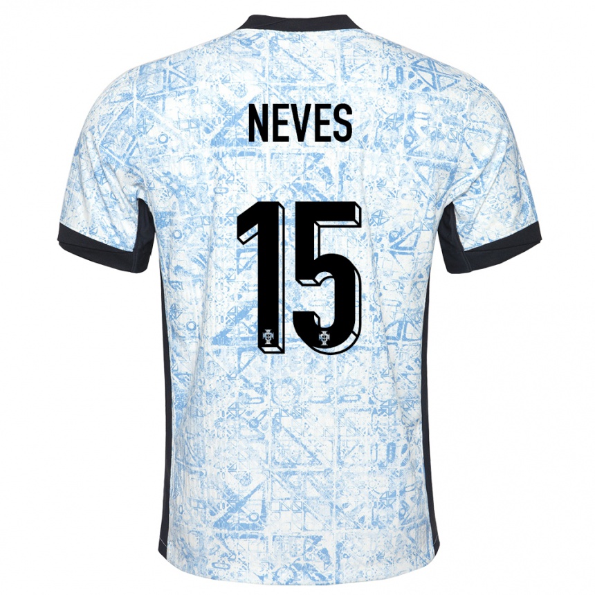 Niño Fútbol Camiseta Portugal Joao Neves #15 Crema Azul 2ª Equipación 24-26 México