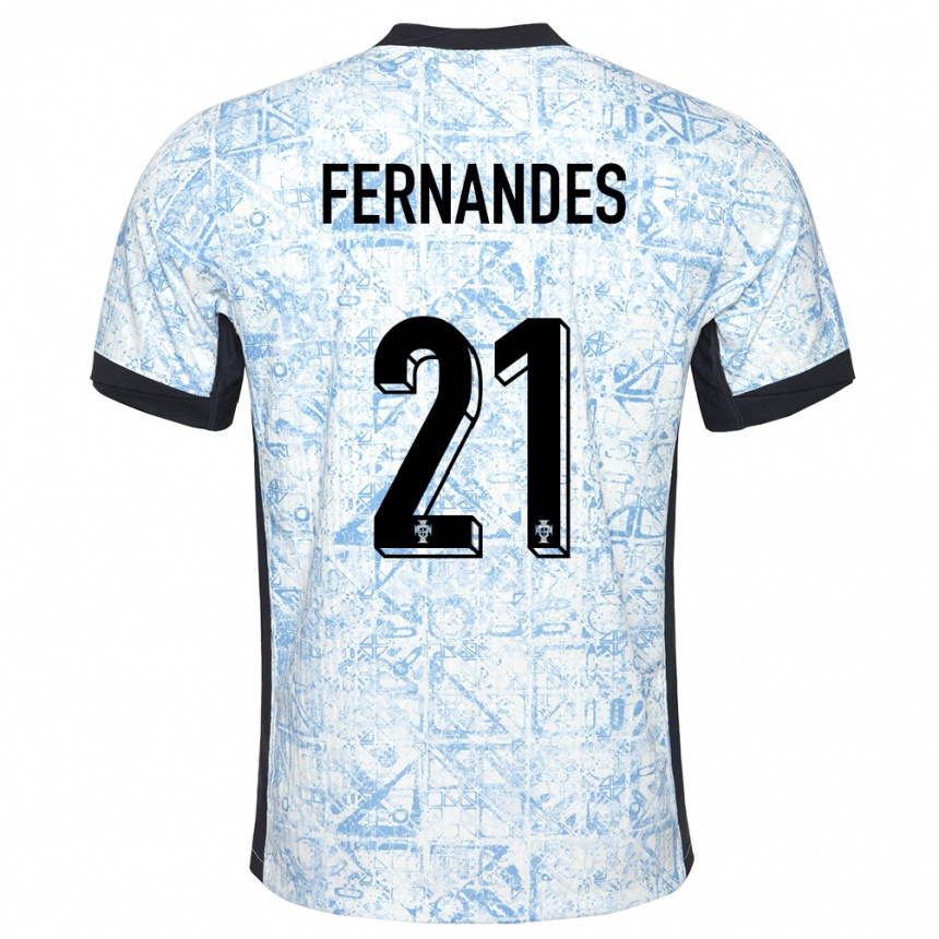 Niño Fútbol Camiseta Portugal Mateus Fernandes #21 Crema Azul 2ª Equipación 24-26 México