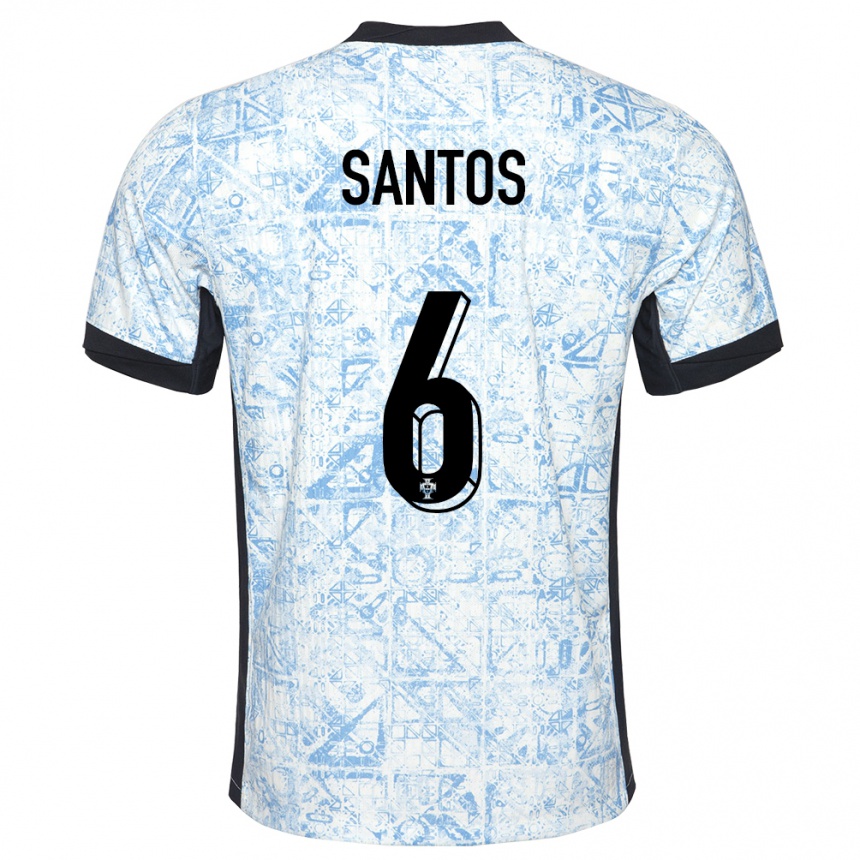 Niño Fútbol Camiseta Portugal Vasco Santos #6 Crema Azul 2ª Equipación 24-26 México