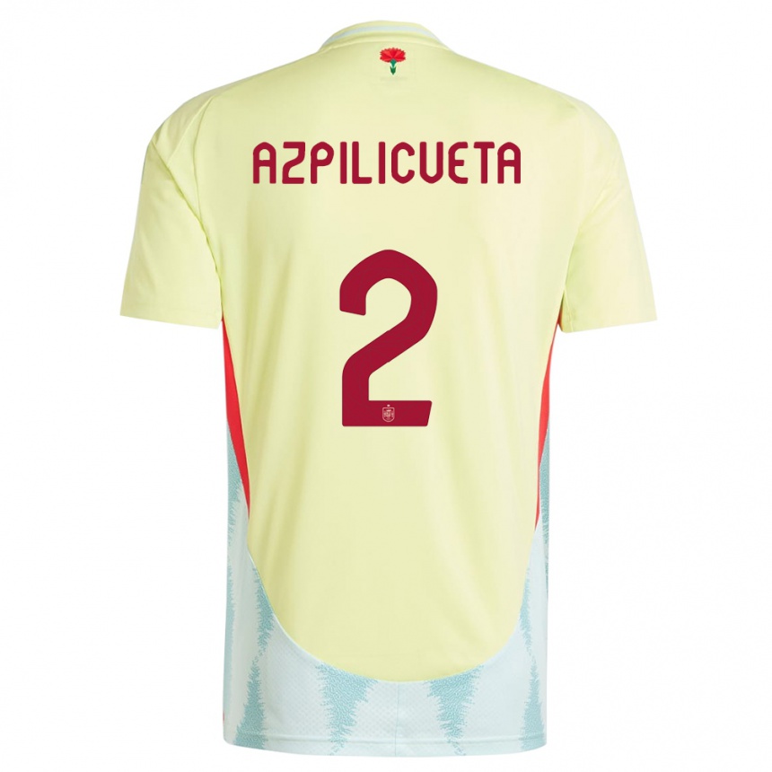 Niño Fútbol Camiseta España Cesar Azpilicueta #2 Amarillo 2ª Equipación 24-26 México