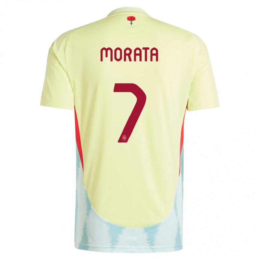 Niño Fútbol Camiseta España Alvaro Morata #7 Amarillo 2ª Equipación 24-26 México