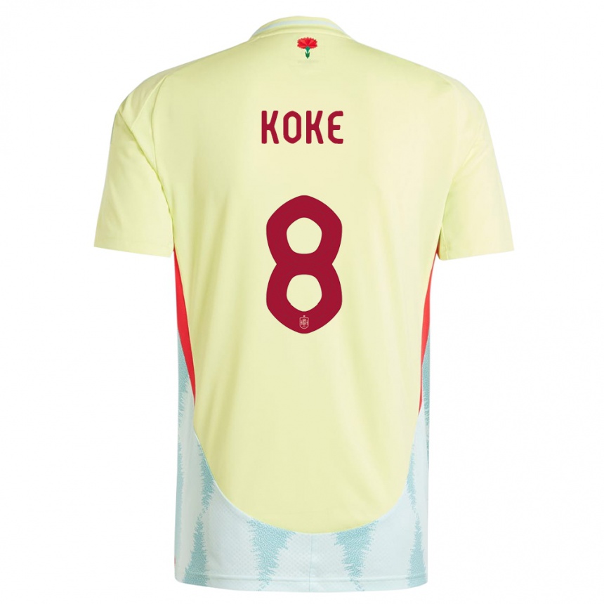 Niño Fútbol Camiseta España Koke #8 Amarillo 2ª Equipación 24-26 México