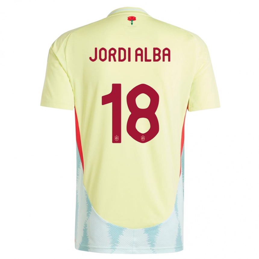 Niño Fútbol Camiseta España Jordi Alba #18 Amarillo 2ª Equipación 24-26 México